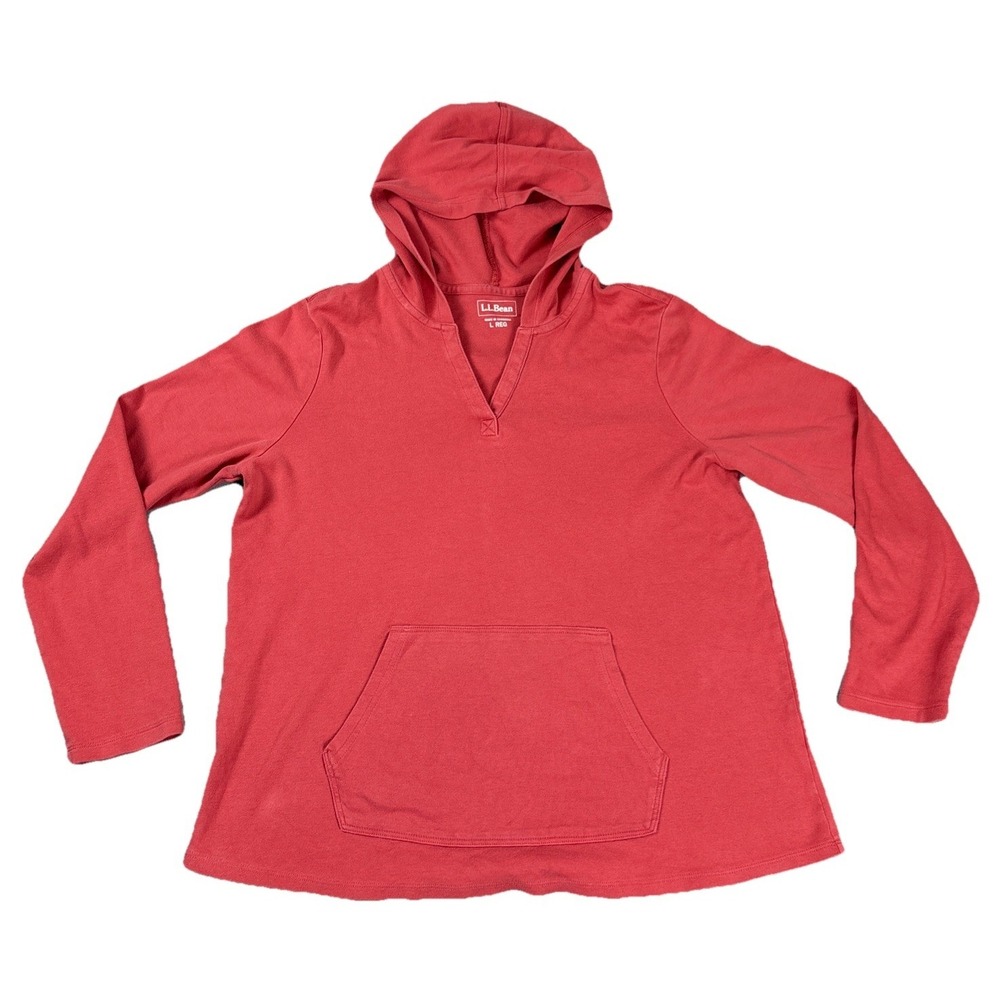 LL Bean Women's 3/4 Sleeve Hooded Splitneck‎ Top Shirt Garnet Rose - size L Reg